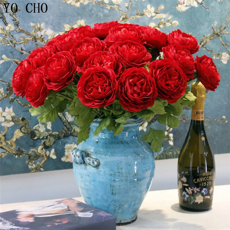 roses artificial peonies flower bouquet home garden decoration wedding party fake flowers  (4)