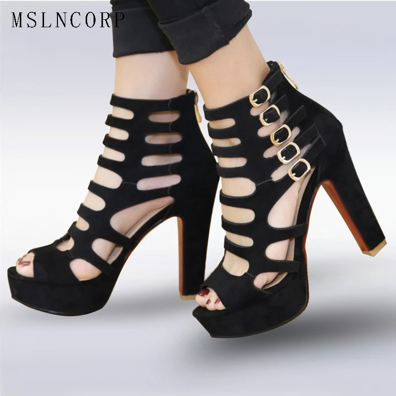 

size 34-44 Women Sandals Fashion Sexy Zip Platform High Heel Buckle Lady Pumps Shoes Cool Summer Gladiator Peep Toe Ankle Boots