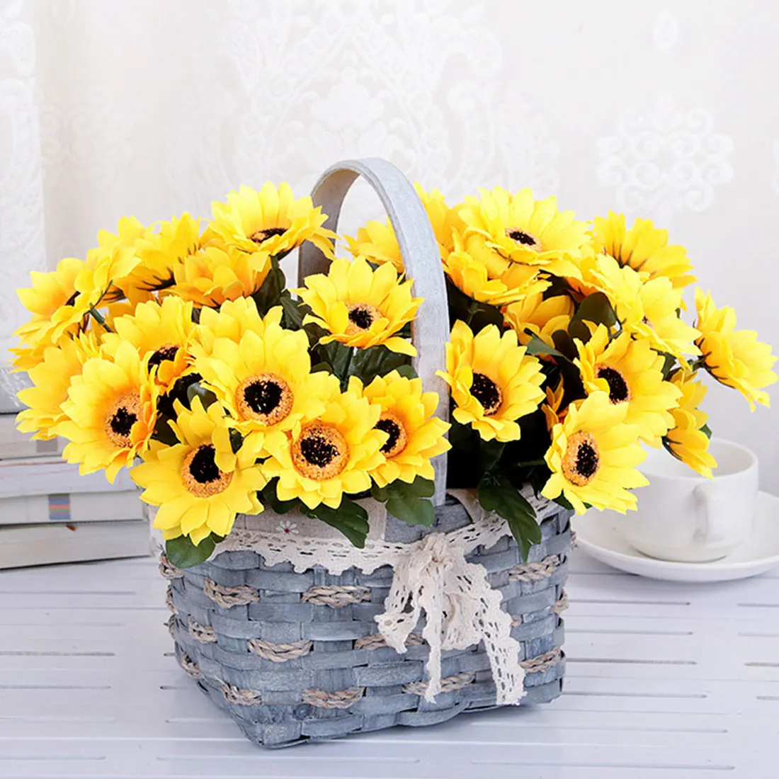 Высокое качество Цветочная композиция DIY Украшение Дома 1 букет желтый шелк Подсолнух декоративный цветок искусственный цветок