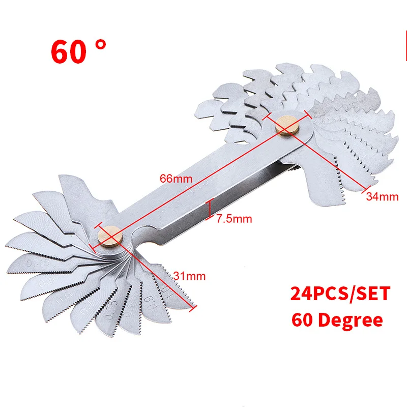 32 шт./компл. измерительный датчик Нержавеющая сталь радиус Gauge образец R датчик с 1-6,5 лезвия диапазон для промышленных измерений - Цвет: 60 Degree
