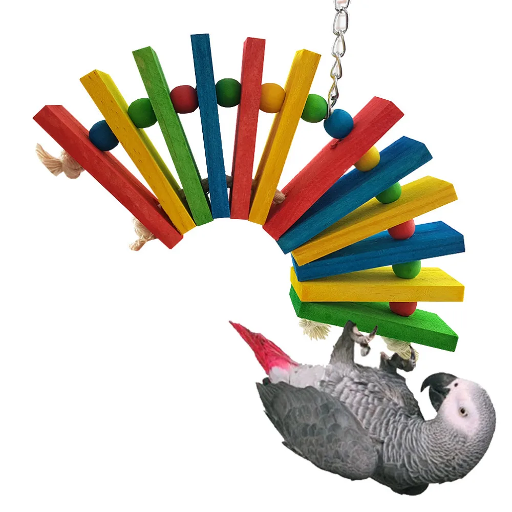 Hot Sale Colorful Wooden Birds Chew Toys Vogelspeelgoed Bird Parrot