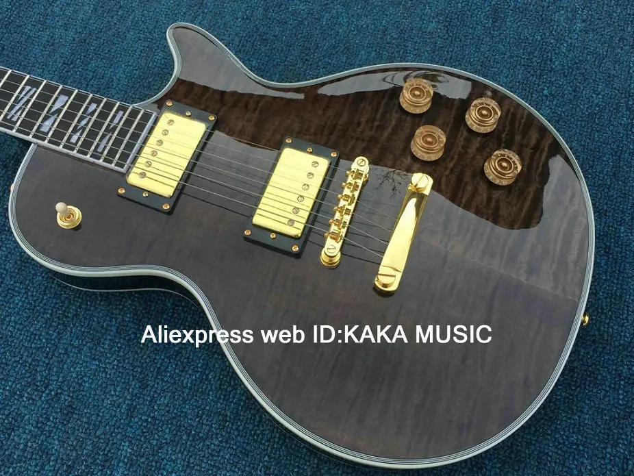 

New Arrival Gray Flame Top Electric Guitar Ebony Fingerboard Gold Hardware HOT