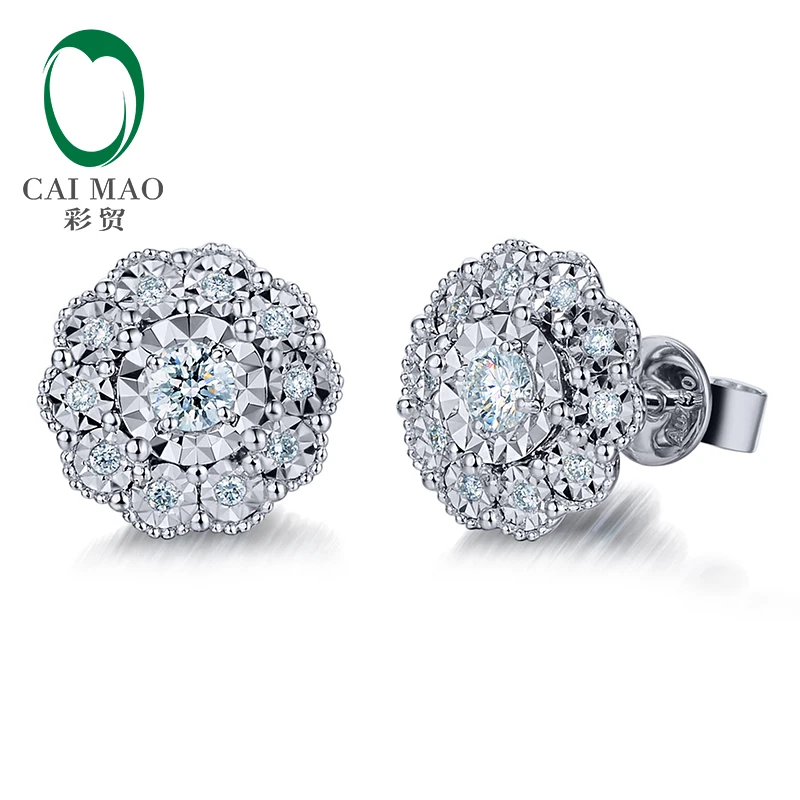 CaiMao 14k White Gold 0.3ct Natural Diamond Engagement Stud Earring Fine Jewelry
