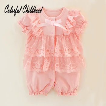 

Lovely cozy lace romper baby girls short sleeve birthday wedding costumes infant kids jumpsuit toddler girls clothing