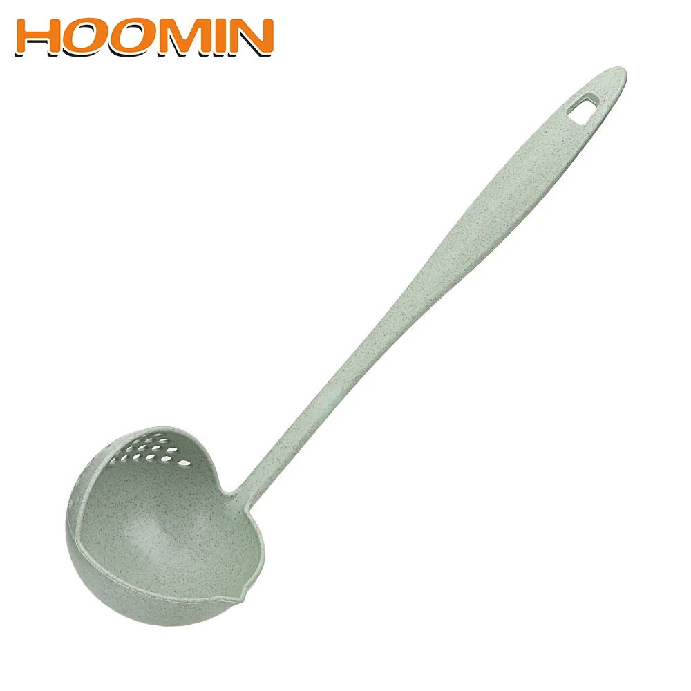 

HOOMIN 2 in 1 Wheat Straw Long Handle Creative Colander Tools Soup Spoon Porridge Spoons with Filter Kitchen Accessories