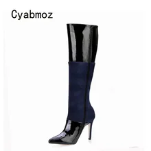 Cyabmoz/зимние сапоги до колена на высоком каблуке; женская обувь; Zapatillas botas zapatos mujer; Разноцветные Женские модельные туфли на молнии