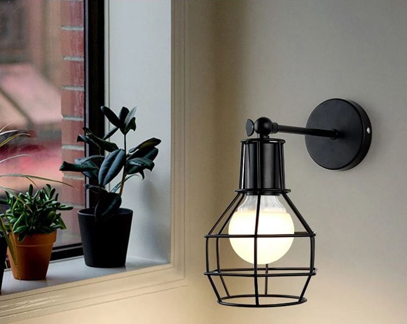 Vintage American E27 LED Wall Lamp Iron Cage Wall Lights Restaurant Corridor Balcony Retro Indoor Home Decor Lighting Fixture (11)