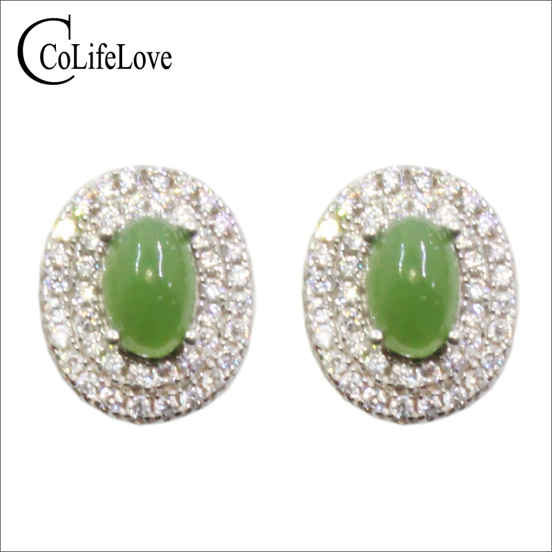

CoLife Jewelry 925 silver jade stud earrings 4mm*6mm natural green jade earrings sterling silver gemstone stud earrings