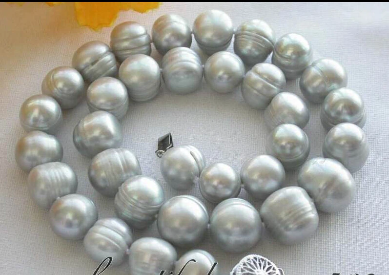 

FREE SHIPPING ****** z3087 17" 14mm gray round FW cultured pearl necklace