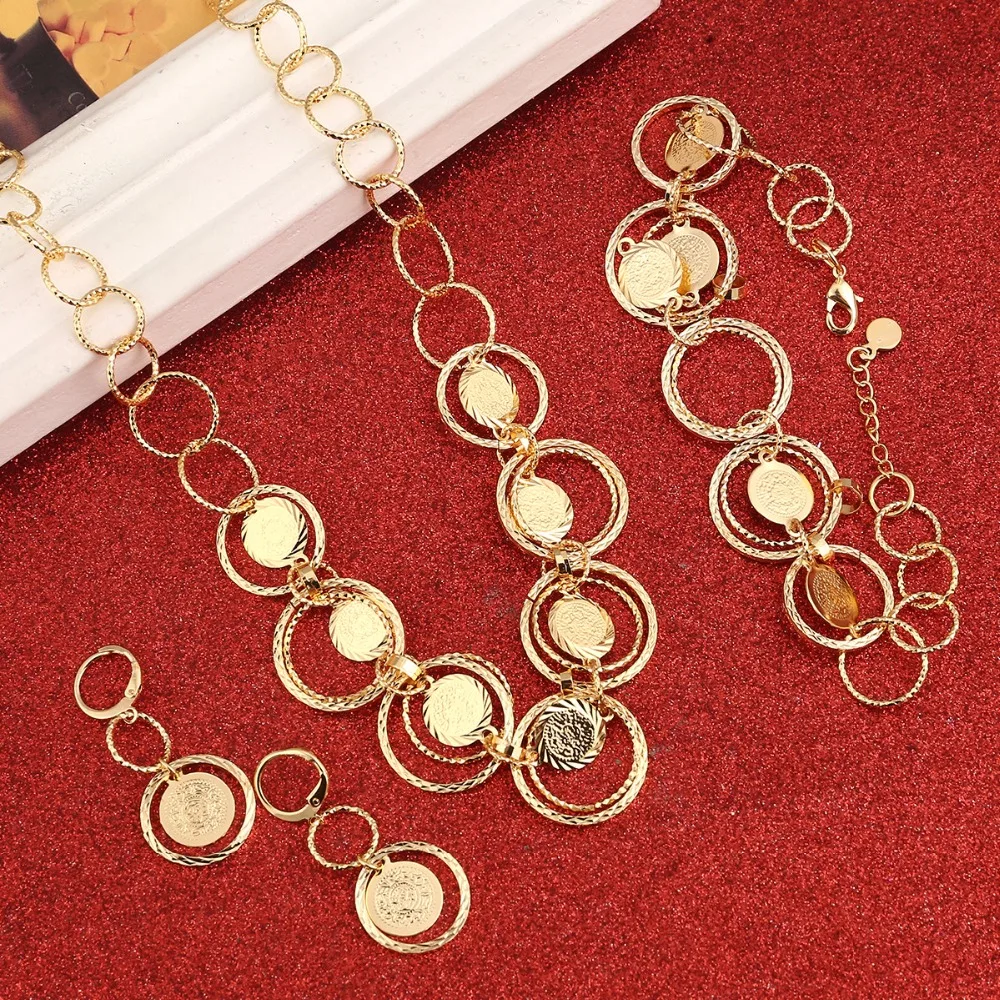 Dubai Gold Color Jewelry Set For Women African Ethiopian Antique Coin Bracelet Earrings Necklace | Украшения и аксессуары
