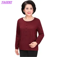 Женская Весенняя футболка больших размеров для женщин среднего возраста, свободная хлопковая футболка с длинными рукавами, женская футболка для отдыха, свободная нижняя рубашка 5XL B674