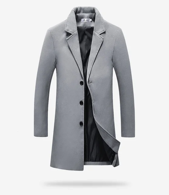 New Fashion Trench Coat Men Winter Men's Woolen Blended Coat Collar ...
