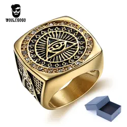Нержавеющая сталь Для мужчин Масонство кольца Прохладный Европейский Пирамида глаз золотое кольцо для человека Винтаж масонских