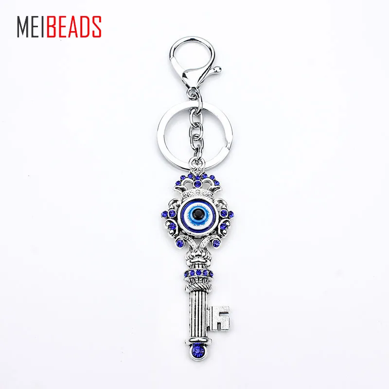 

2017 New Fashion Retro key Pendant Keychain Turkish Blue Evil Eye Glass Charm Pendant Keyring Nazar Gift jewelry EY185