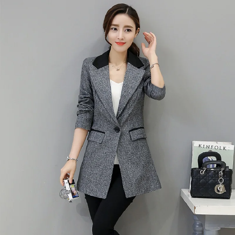 Nuevo 2019 Blazers grises chaquetas de mujer abrigo largo