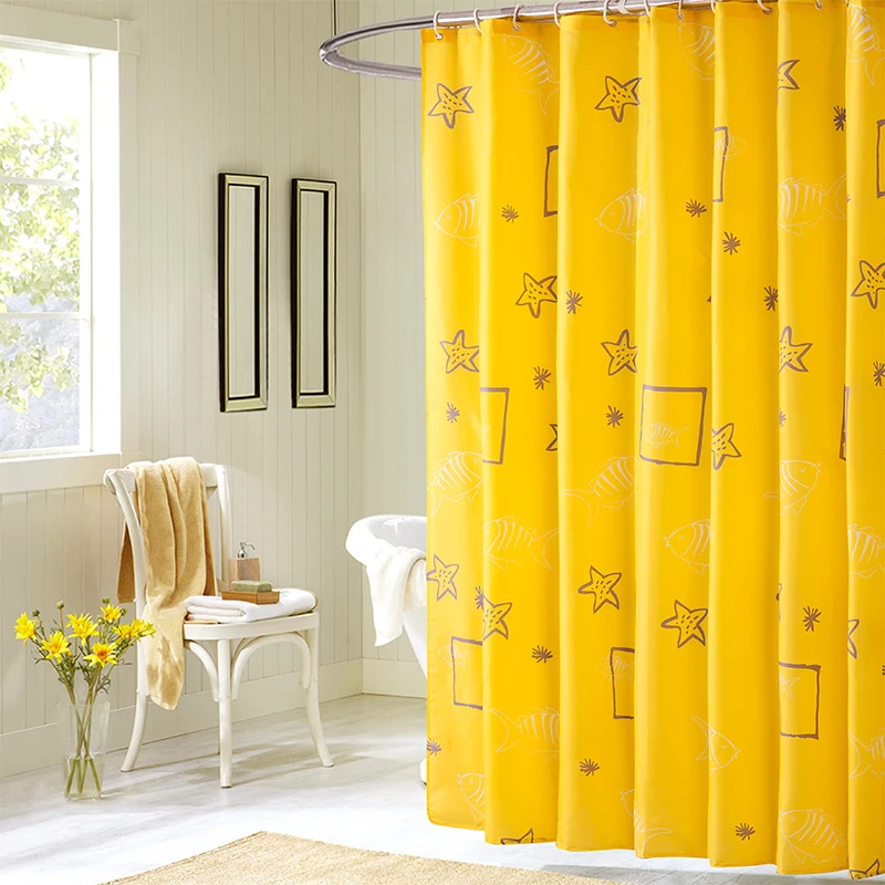 YUN YANG New Quality Printed Yellow Sea Shells Shower Curtain Bathroom