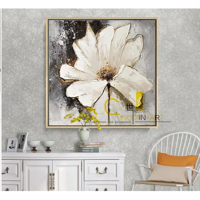 

Hand Painted Landscape Lotus leaves Abstract Palette Knife Oil Painting Canvas Wall design decor Living Room Fine Artwork Art