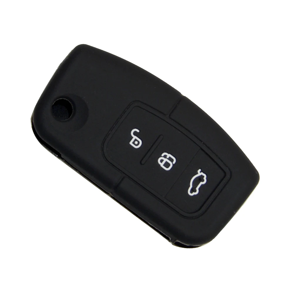 OkeyTech силиконовый автомобильный чехол для ключей для Ford Fiesta Focus 2 Ecosport mondeo mk4 mk2 Kuga Escape 3 кнопки Авто складной чехол для ключей - Название цвета: Черный