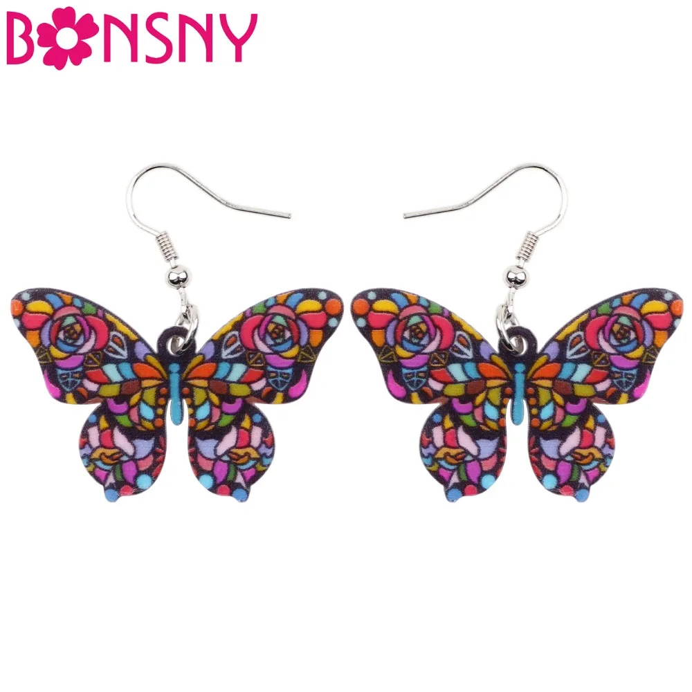 Bonsny Statement Acrylic Floral Butterfly Insect Earrings Drop Dangle