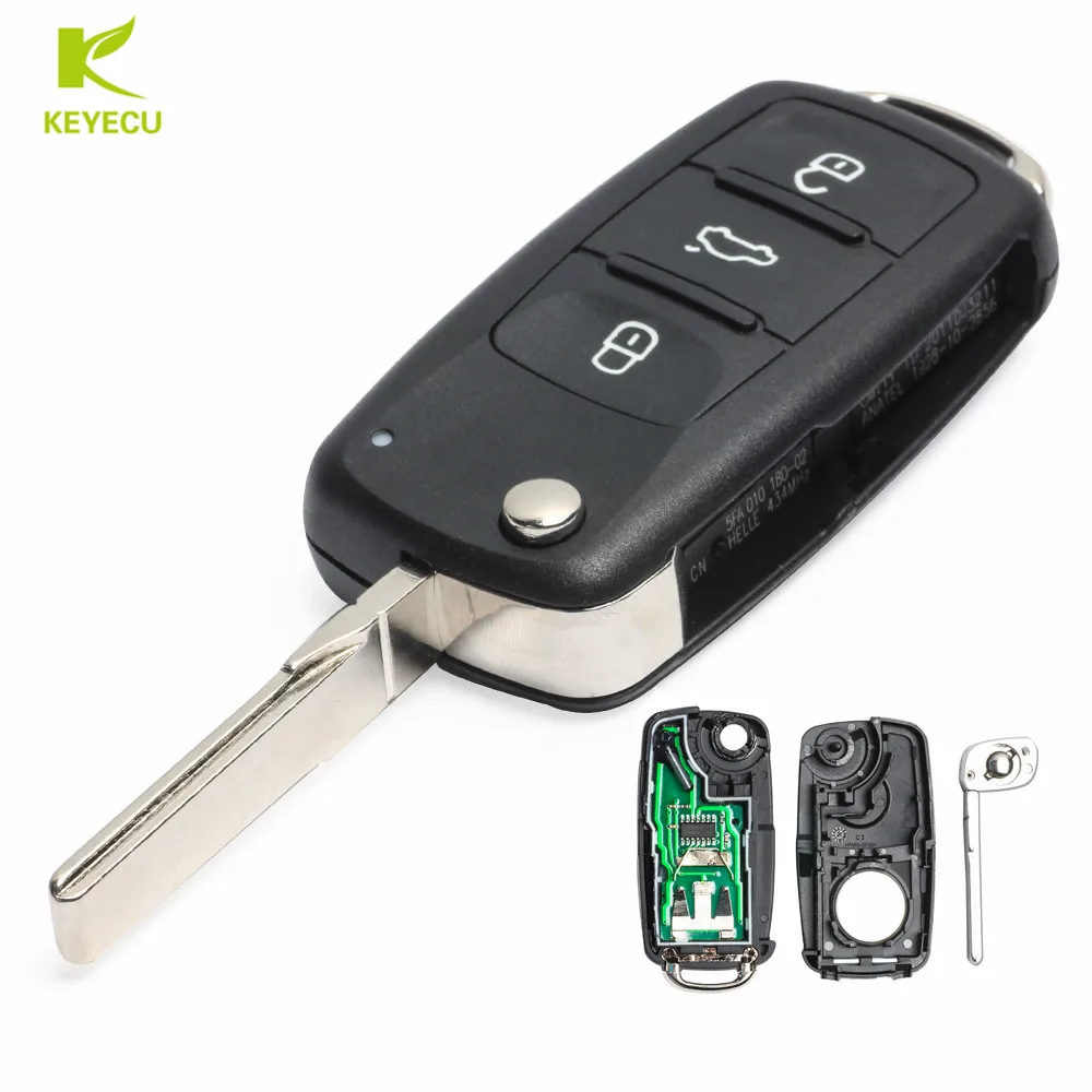 KEYECU Original Replacement Flip Remote Car Key Fob 3Button for VW