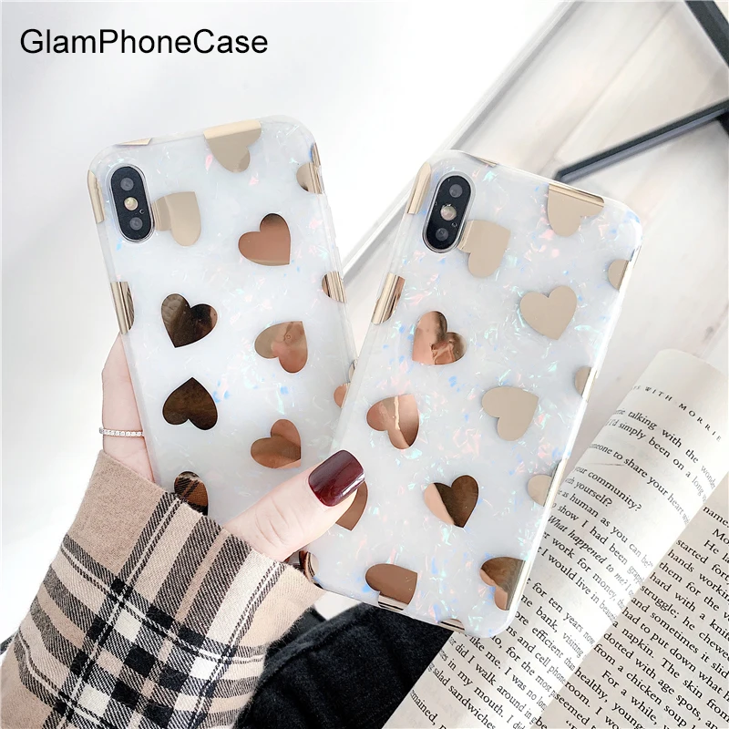 GlamPhoneCase Золотое любовное Сердце чехол для телефона iPhone XS Max XR X 8 plus 7 6 S/6 Plus с