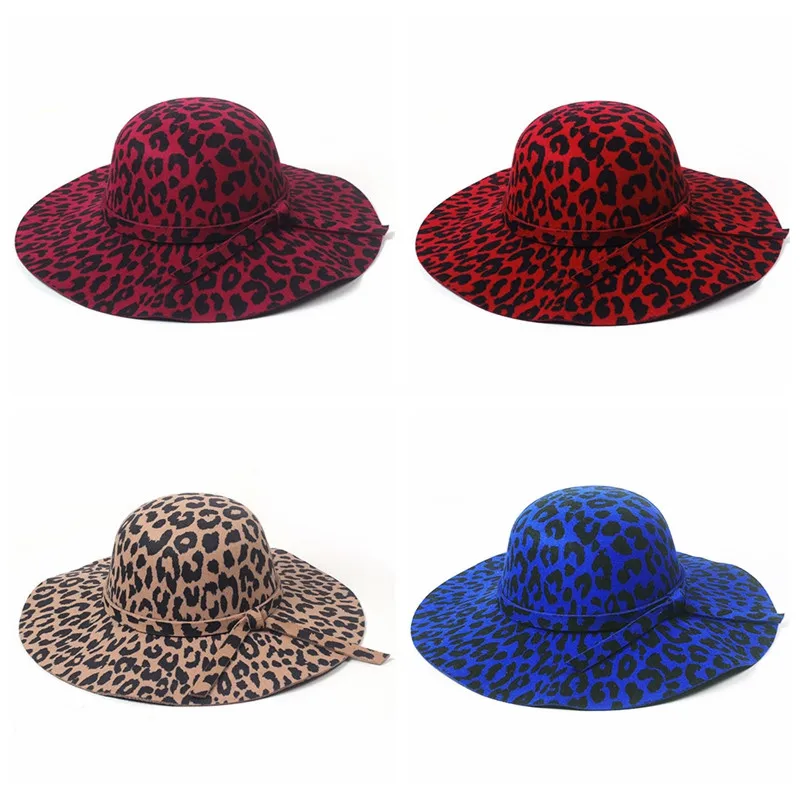 Осенне-зимние шляпы от солнца с широкими полями, шерсть, элегантные винтажные,, женские, украшенные бантом, леопардовые Пляжные шапки S501