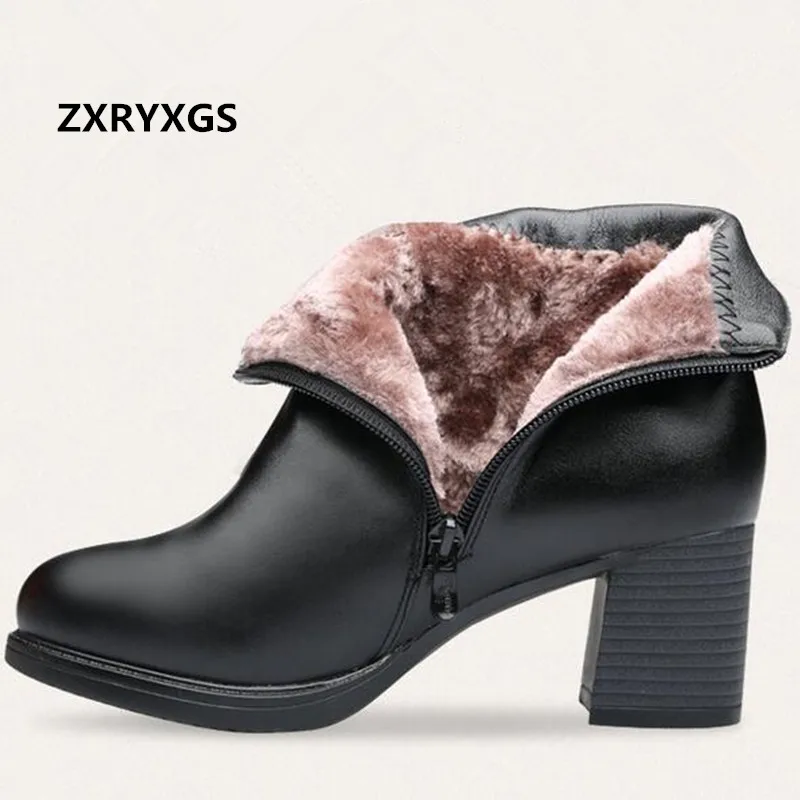 

ZXRYXGS Brand Boots Autumn Winter Shoes Women Boots 2018 Warm Comfort Snow Boots Fashion Wild Thick with Genuine Leather Boots