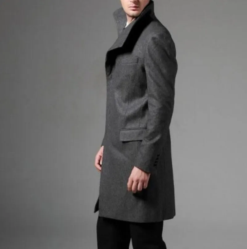 Осень Зима Высокое качество Мужская мода повседневное однобортный длинный плащ куртка шерстяное пальто британский стиль 2XL 3XL