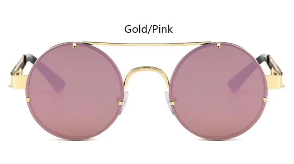 Стимпанк Солнцезащитные очки круглая Золотая оправа металлические готические мужские женские очки от солнца брендовые дизайнерские черные очки мужские ретро очки - Цвет линз: gold pink
