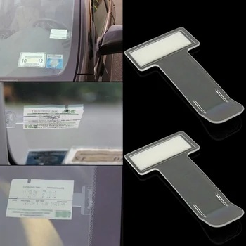 

2pcs Auto Car Ticket Folder Mini T-shape Transparent Environmentally Ticket Folder Car Holder Mount Car Styling for Office Home