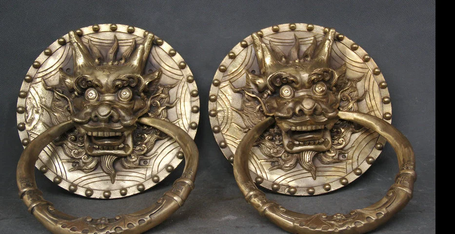 12&quot China Pure Brass Dragon Door doorknocker Beast Head Gate Knocker Pair | Дом и сад
