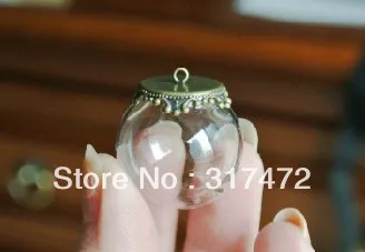 

25*15mm Clear Glass Vial Globe & 15mm mental cap DIY charm glass vial Pendant
