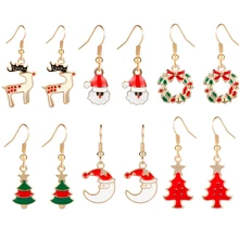 MQCHUN Fashion Women Christmas Earrings Santa Claus Pumpkin Lovely Elk Christmas Tree Halloween Dangle Earrings For Xmas Gift santa claus enamel christmas dangle earrings