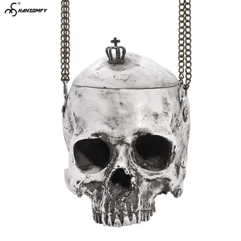 

New Unisex Makeup Belt Men's Shoulder Messenger Bag Halloween Special Personality Styling Black Bag Chain Big Skull PVC