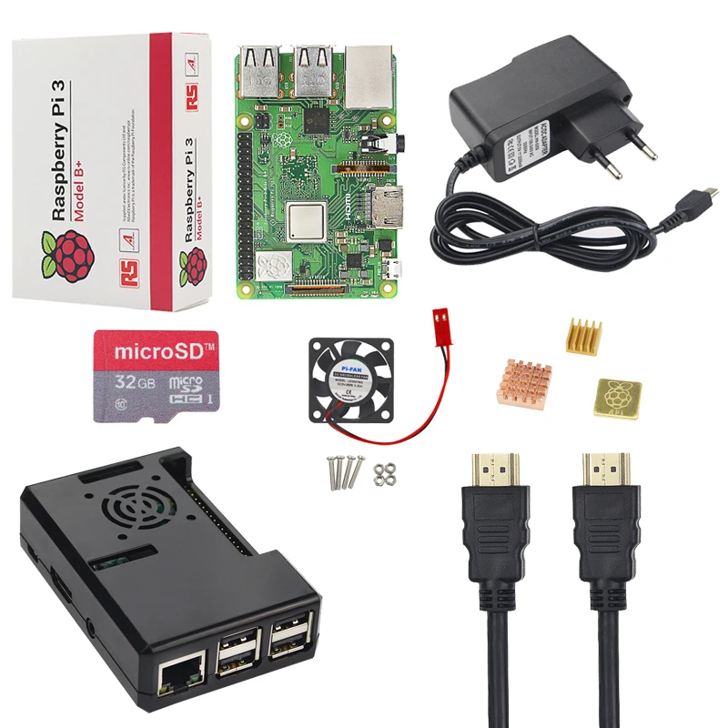 

New Raspberry Pi 3 Model B+ Kit + 16 32 GB SD Card + Case + Fan + 2.5A Power Adapter + HDMI Cable + Heat Sink RPI 3 B Plus B+