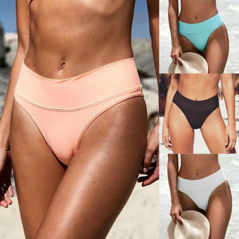 

2019 Women High Waist Brazilian Bikini Bottom Sexy Bikini Swimwear Solid Briefs Beachwear