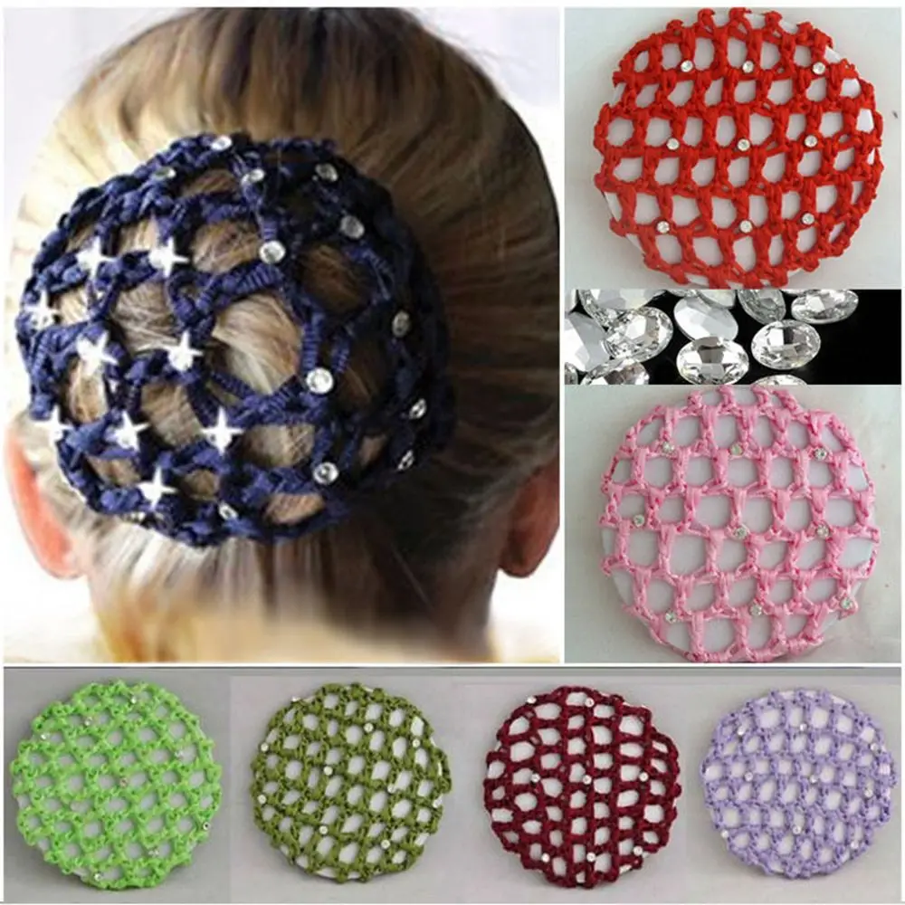 

New Girls Women Bun Cover Snood Hair Net Ballet Dance Skating Crochet Chic Rhinestone Hair Styling Accessory Dropshipping