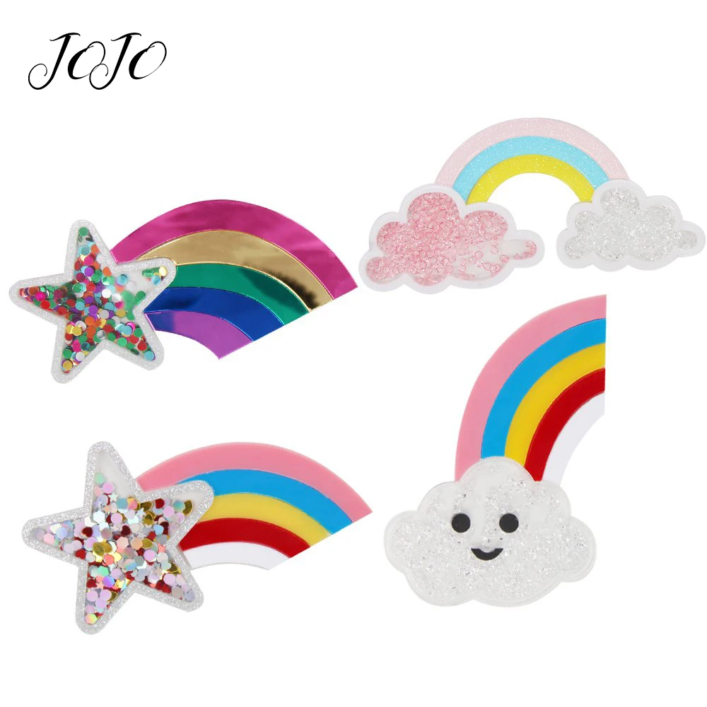 

JOJO BOWS 1pc Flatback Resin Patches For Apparel Cloud Rainbow Pentagram Quicksand Accessories For Crafts Home Textile Stickers