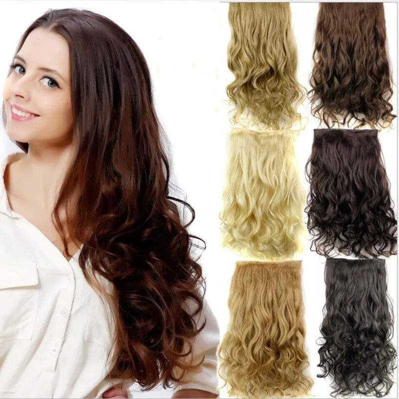 Long wavy 5 clips in extension,black/brown synthetic hair extensions,kanekalon fiber hair perucas