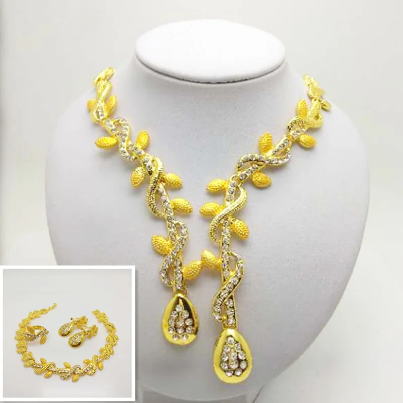 

Fashion Vintage Dubai Fine African Bridal Costume Jewelry Sets Nigerian Wedding Water Drop Necklace Earrings Set