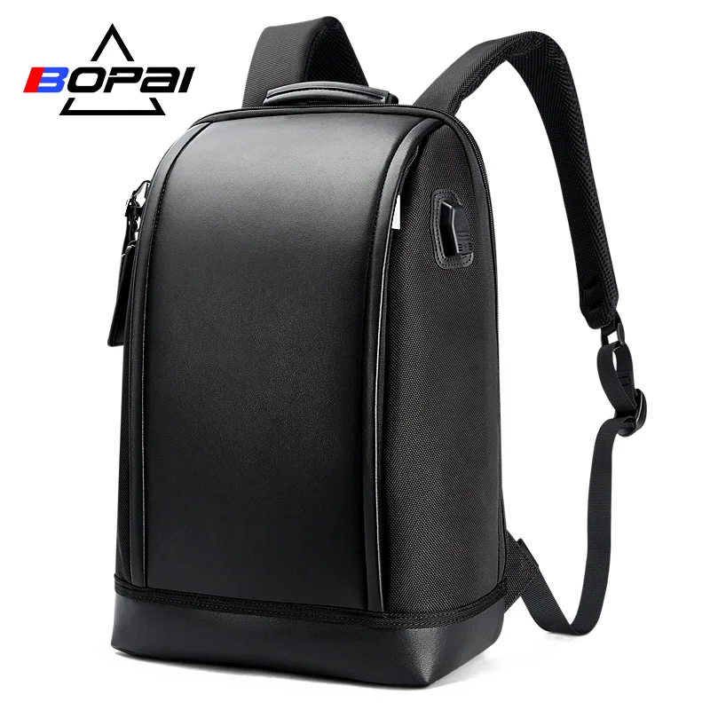 Pаспродажа BOPAI, мужской бизнес рюкзак в форме ракушки, для офиса, для работы, USB зарядка, крутой мужской кожаный рюкзак, мужские сумки через плечо для раб...