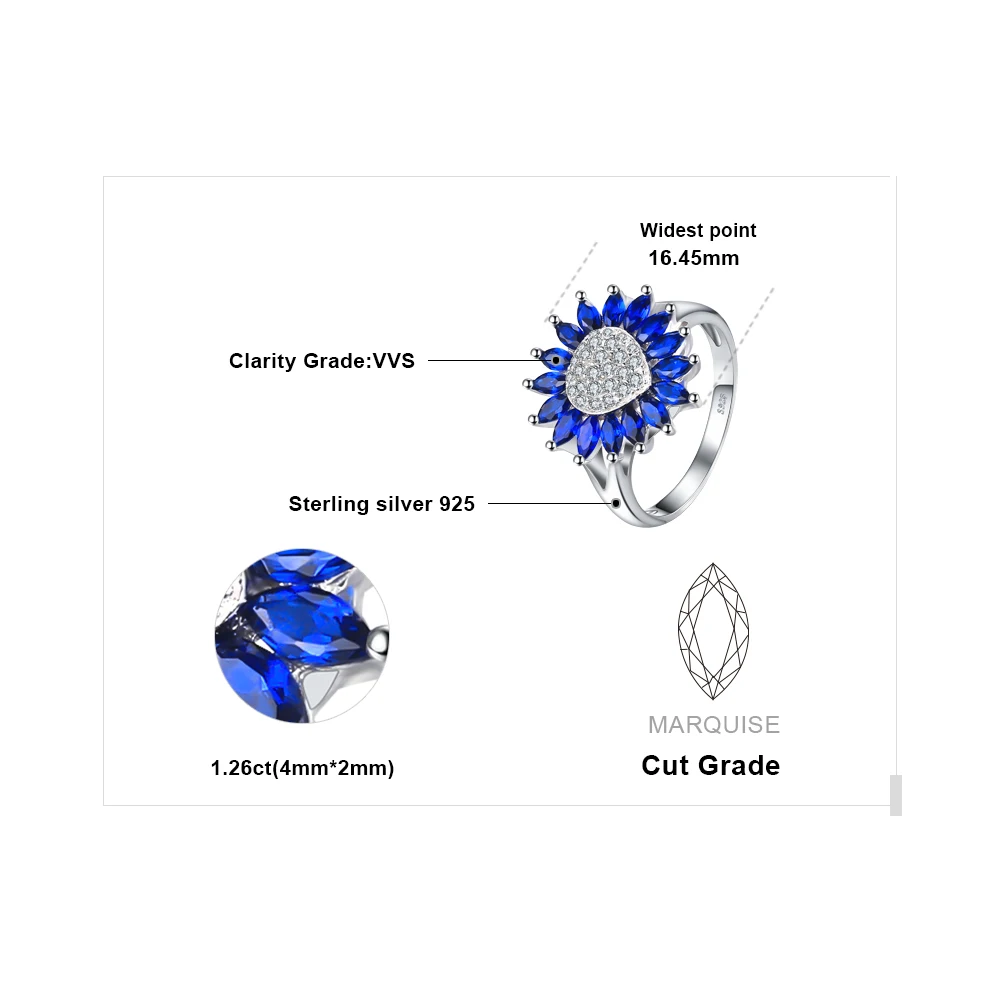 JewelryPalace 1.5ct Created Blue Spinel Floral Gemstone Ring For Women Real 925 Sterling Silver Fine Jewelry New Arrival