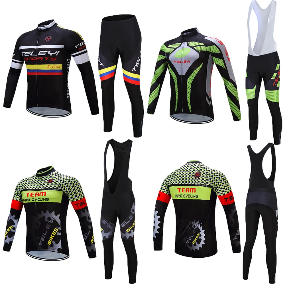 2020 Women Cycling Long Sleeve Jersey Bib Pant Suit Bike Outfits Bicycle Uniform
