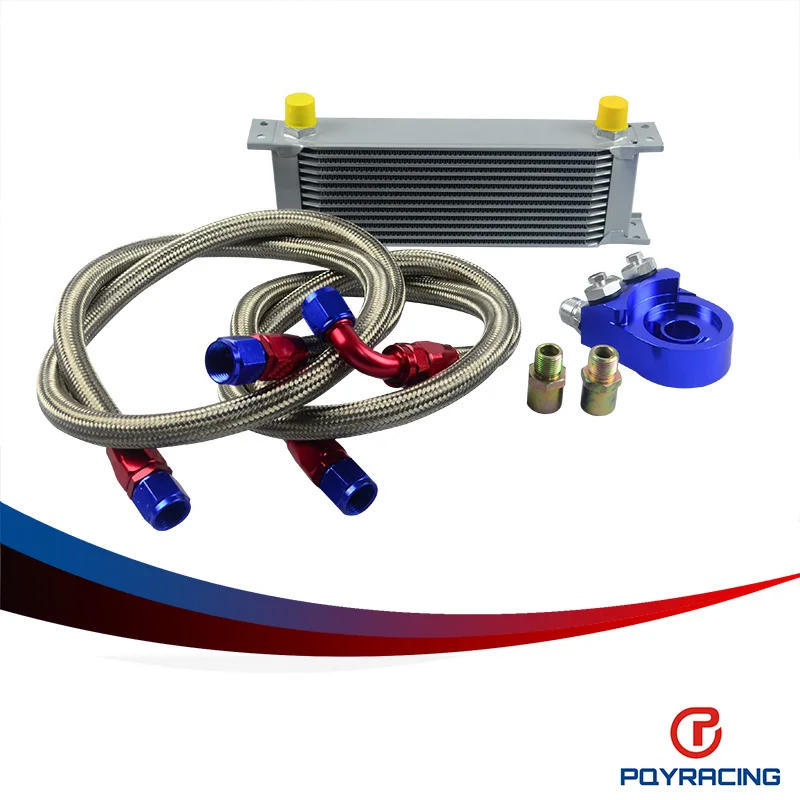 

PQY RACING- AN10 OIL COOLER KIT 13RWOS TRANSMISSION OIL COOLER SILVER+OIL FILTER ADAPTER BLUE PQY7013S+6723B