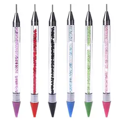 14,5 см двухсторонняя Dotting кисточка для дизайна ногтей ручка со стразами комплектовщик восковой карандаш Кристалл бисера 6 цветов