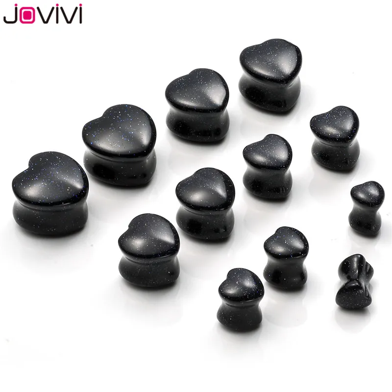 

JOVIVI Heart Shaped Natural Gem Stone Double Flared Saddle Plug Gauge Ear Stretcher Expander Piercing Jewelry 2-12pcs 2G-5/8"