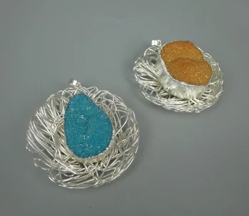 

4pcs Plated Charms Druzy Stone Connector Crystal Geode Druzy Pendants Dyed Geode Plated Edged Quartz