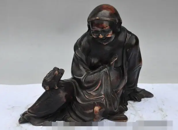 

S00668 12" old chinese Antique pure Purple bronze god Liu plays gold toad bufo statue (B0413)