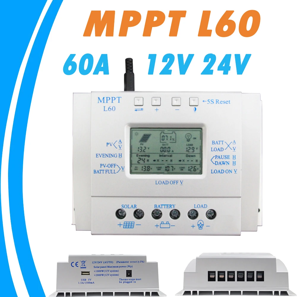 60A Контроллер заряда солнечной батареи Контроллер lcd <b>12</b> V ...