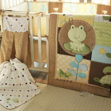 9pcs Boy Baby Bedding Set Frog Owl Bees Nursery Quilt Bumper Sheet Crib Skirt Toddler Bedding Set Quilt Bedroom Kids Bedding Set